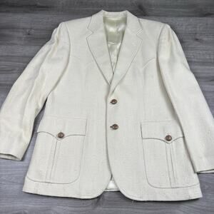 Vintage Kenny Rogers Circle S Western Blazer Jacket Sz 40 R Ivory 100% Silk USA